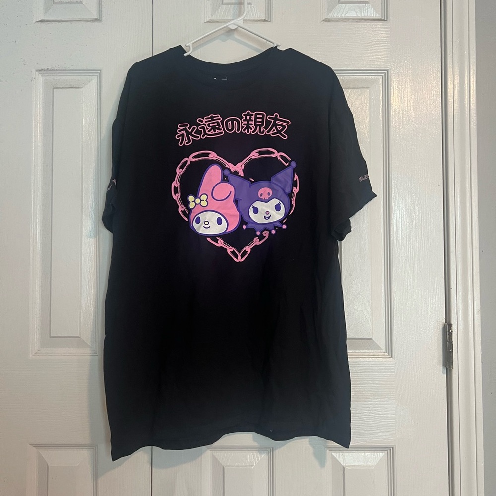 Sanrio Black Graphic Tee with Pink and Purple Accents